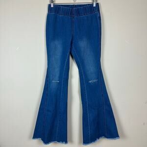 Womens Y2K Flare Bell Bottom Jeans 12 Stretch Distressed Indie Rodeo Festival